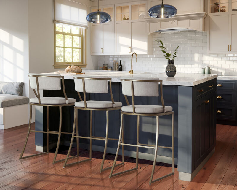 Hivvago 30 Inch Beige And Antiqued Brass Steel Low Back Bar Height Bar Chair