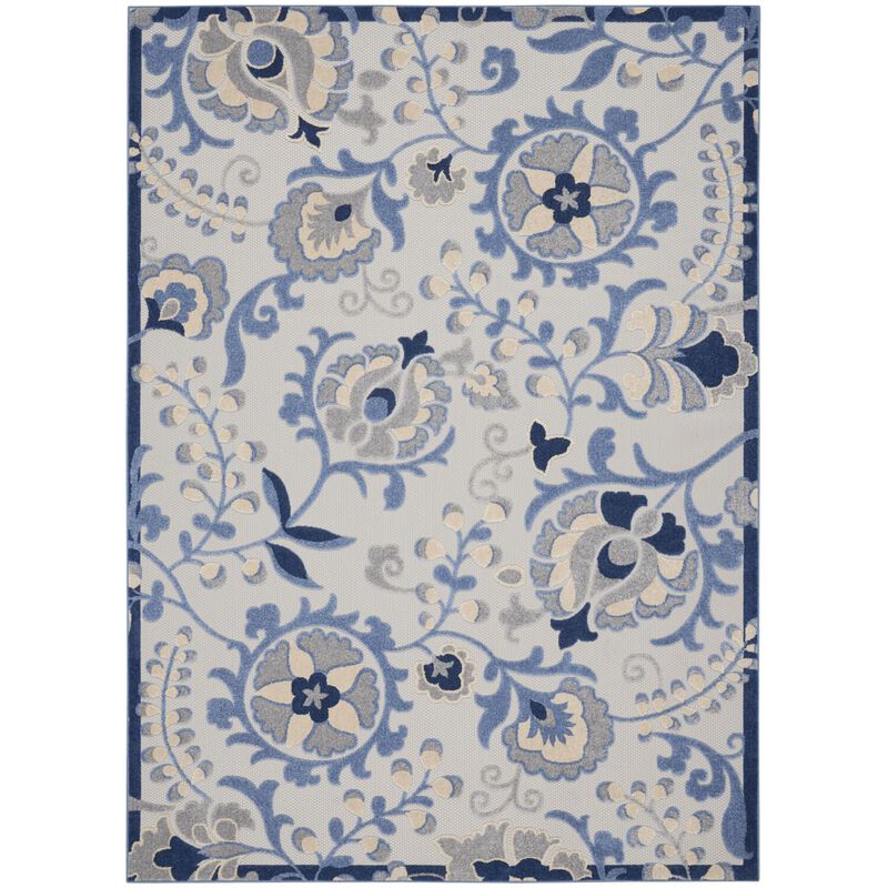 Nourison Aloha Indoor/Outdoor Blue/Grey 96"" x 13 Area Rug, Easy Cleaning, Non Shedding, Bed Room, Living Room, Dining Room, B