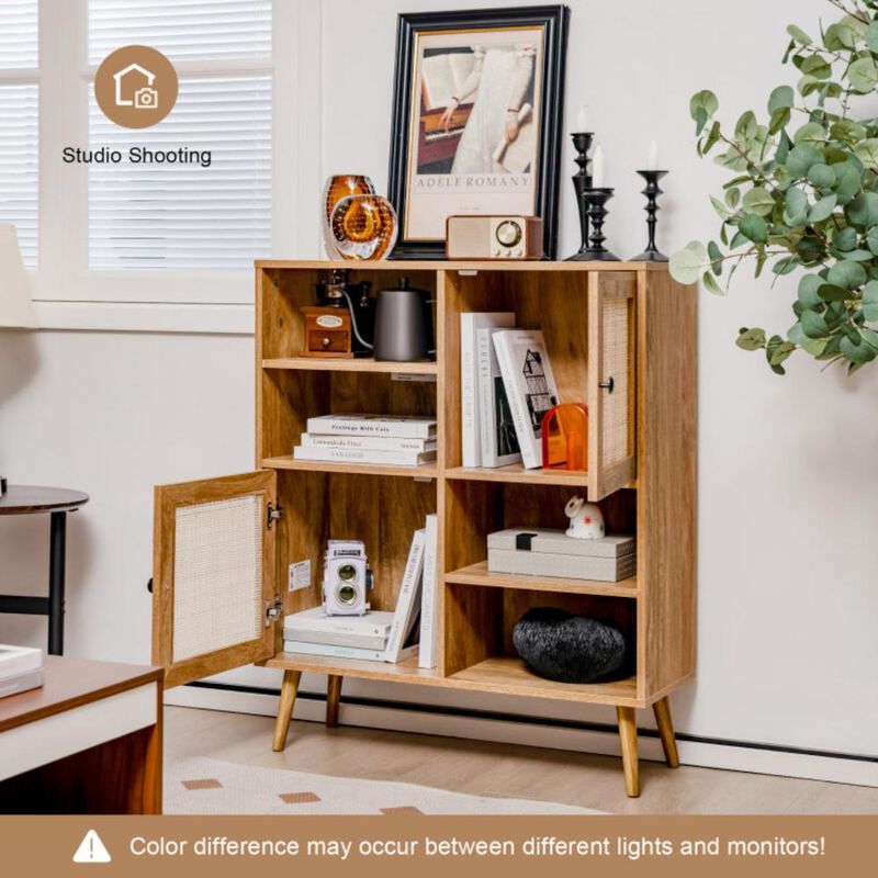 Hivvago Rattan Buffet Cabinet with 2 Doors and 2 Cubbies