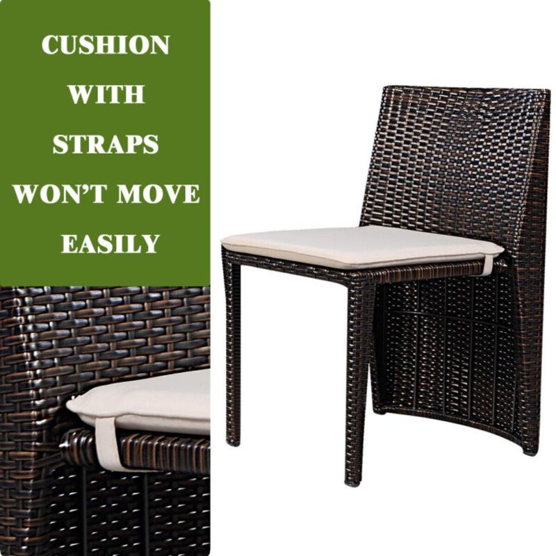 Hivvago 3 Pieces Cushioned Wicker Patio Bistro Set with No Assembly Needed