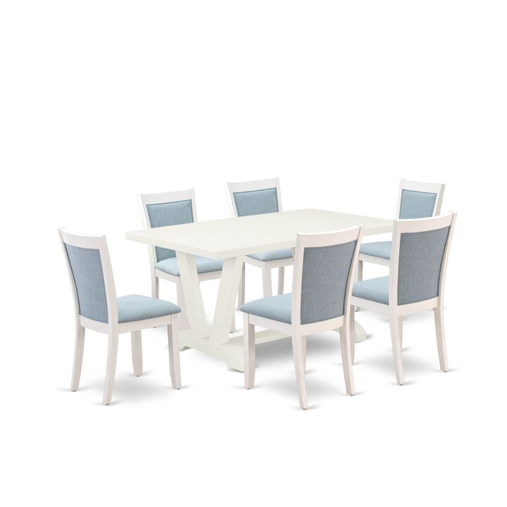 East West Furniture V026MZ015-7 7Pc Dining Set - Rectangular Table and 6 Parson Chairs - Multi-Color Color
