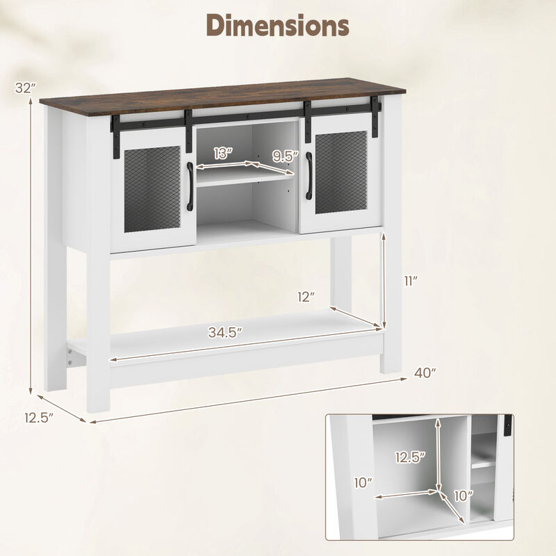 Entryway Console Table with Sliding Barn Doors and Cabinet Storage-Rustic Brown image number 2