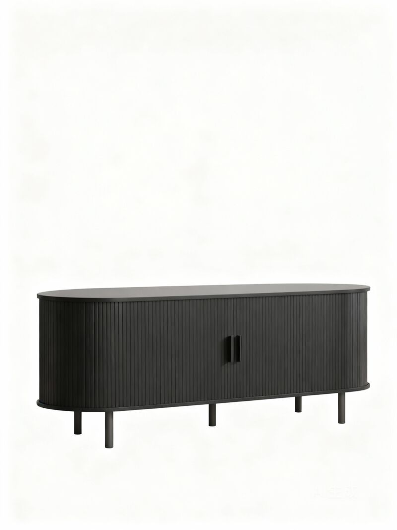 63" TV Stand with Power Outlet, 6 Storage Cubbies, Adjustable Shelves, Sliding Doors image number 0