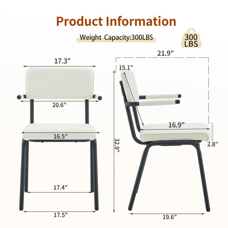 Set of 2 Velvet Dining Chairs Hangable Armrest Dining Chairs for Easy Floor Cleaning Square Open Back Dining Chairs with Metal Legs image number 2
