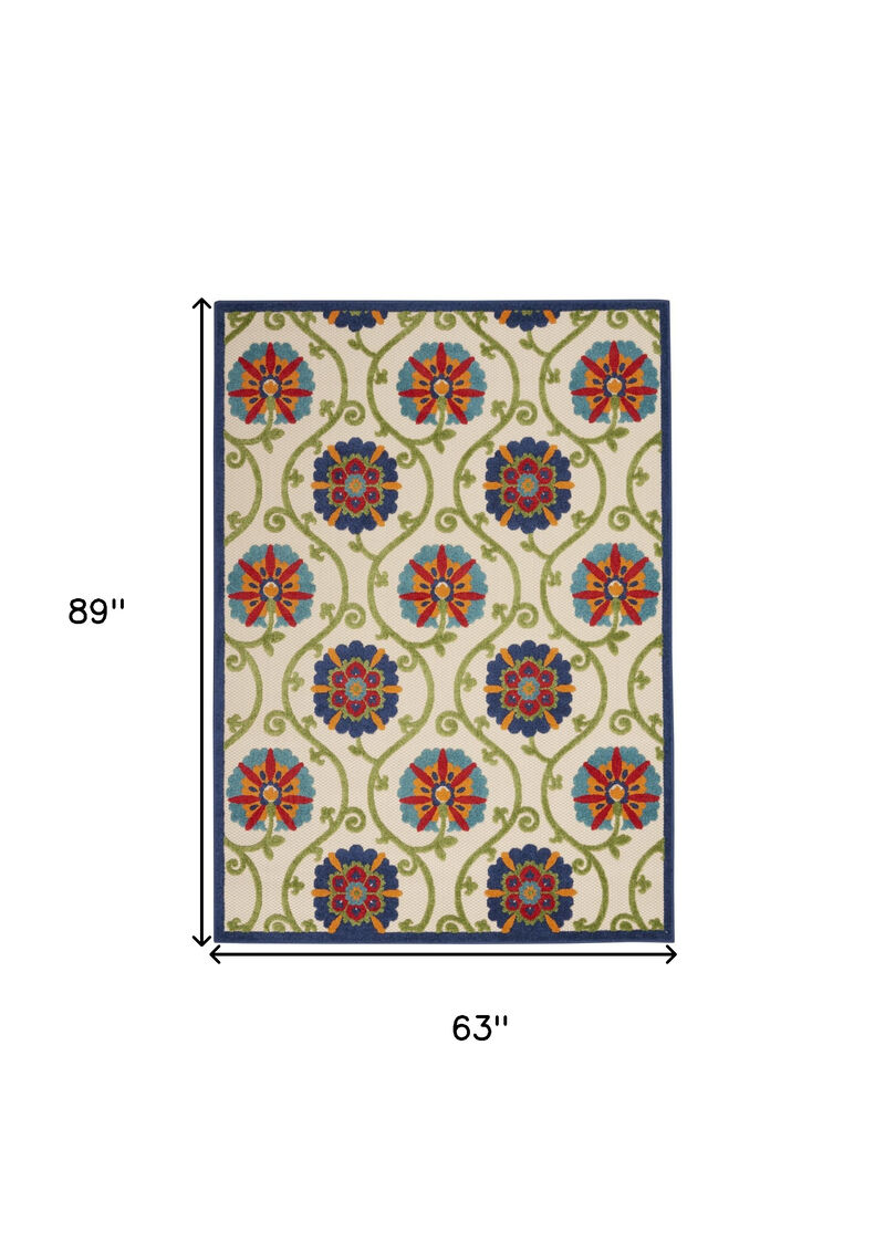 HomeRoots 5' X 8' Navy Blue Beige Green Blue And Red Floral Indoor Outdoor Area Rug image number 6
