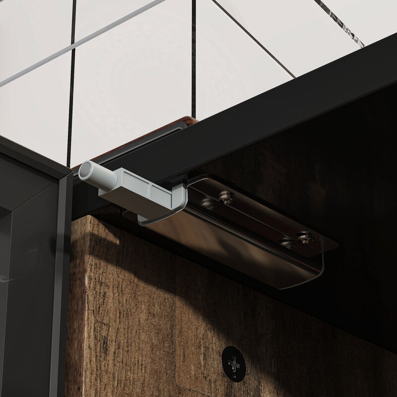 FUFU&GAGA Modern 3-Door Display Cabinet with Glass Fronts Wood Accent and Multi-Color LED Lighting 47.2 in. L x 16.1 in. W x 37.4 in. H Black