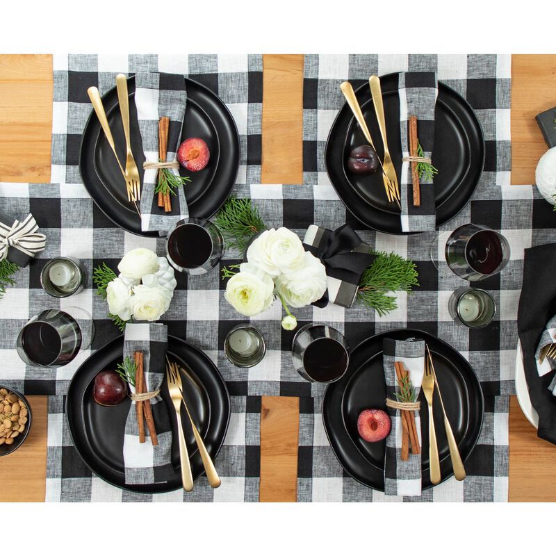 Solino Home Buffalo Check 100% Linen Placemats &ndash; Set of 4, 14 x 19 in, Machine Washable, Holiday and Everyday Dining