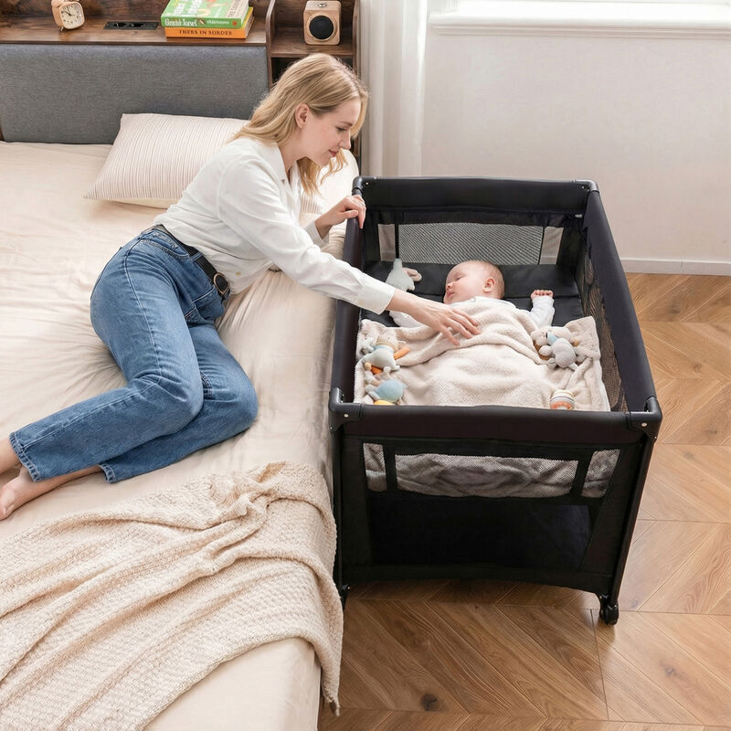 Folding Baby Playard with Soft Mattress and Portable Travel Crib for Infants image number 4