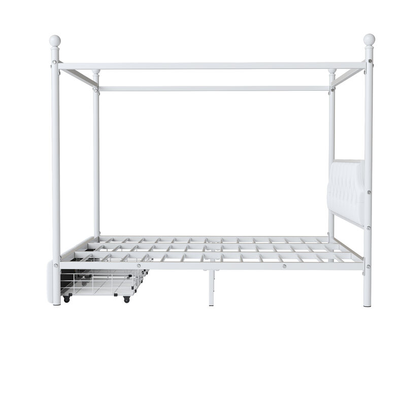 Merax Metal Canopy Platform Bed with Upholstered Headboard