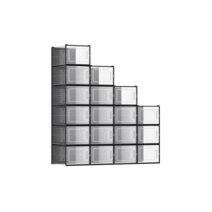 Stackable Shoe Boxes (18 Count) – Fits Large Shoes Up to US Size 13, Transparent Design for Easy Access