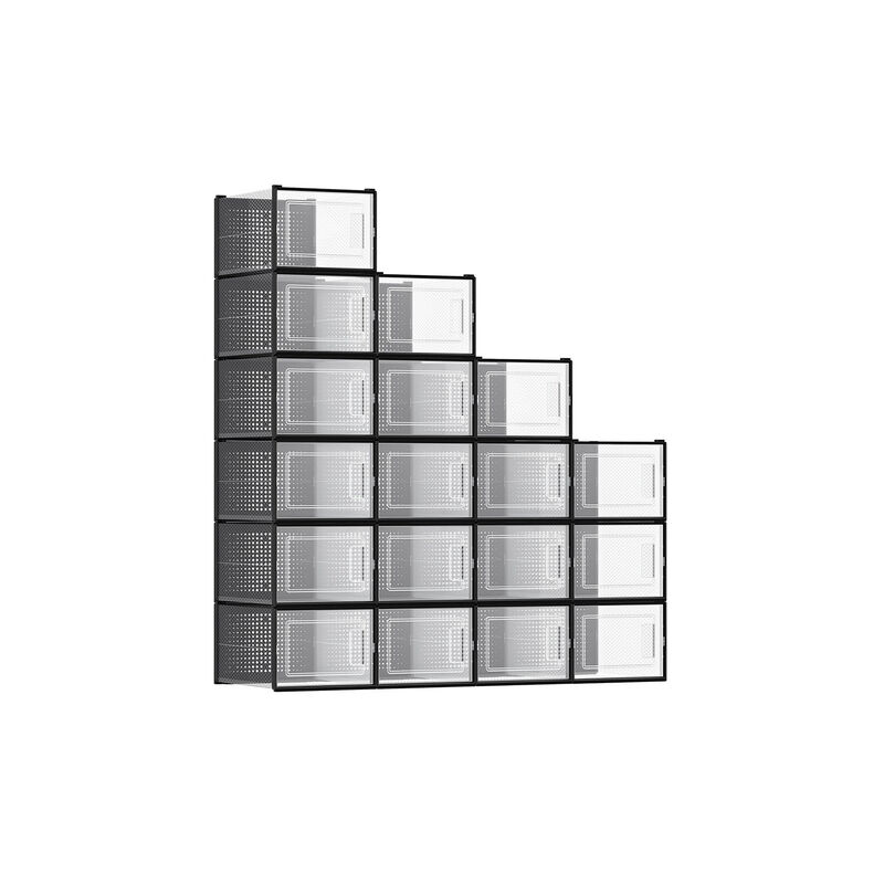 Stackable Shoe Boxes (18 Count) &ndash; Fits Large Shoes Up to US Size 13, Transparent Design for Easy Access