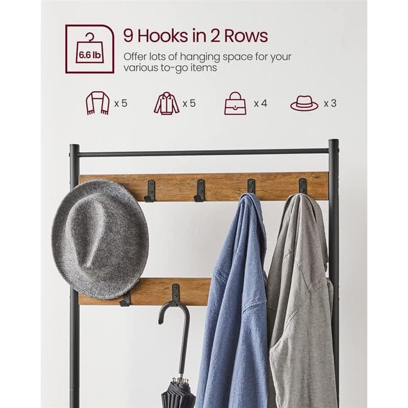 Coat Rack and Shoe Bench with Storage Shelf and Metal Frame