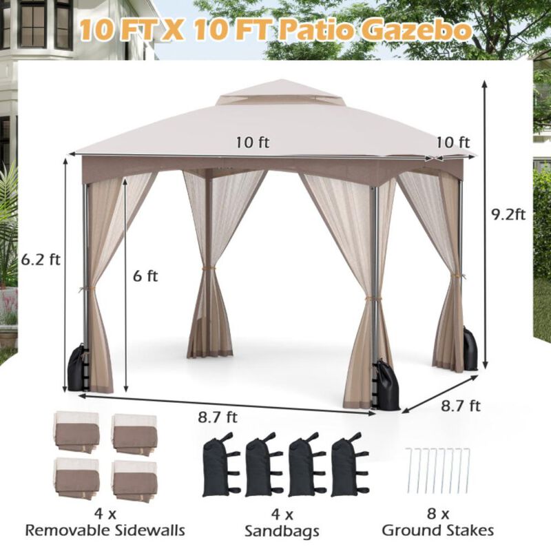 Hivvago Heavy-Duty Patio Gazebo with Netting Walls and 4 Sandbags
