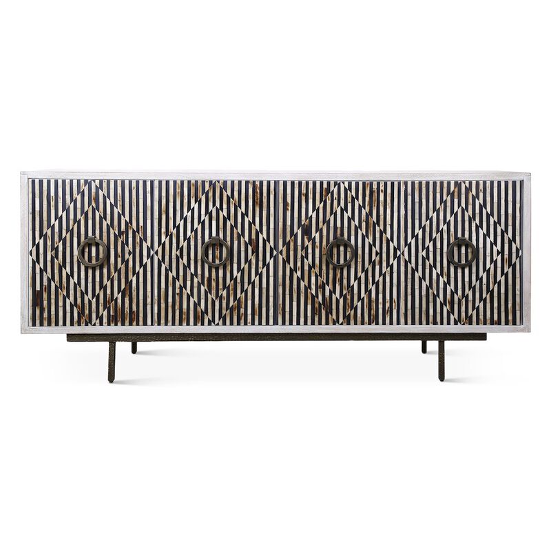 World Interiors Alexandria 72" Sideboard with Bone, Horn, Wood Inlay on Metal Base image number 0
