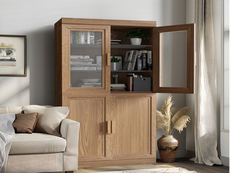 Modern Minimalist Wood Grain Decorative Storage Cabinet Combination Cabinet with 6-Story Shelves image number 4