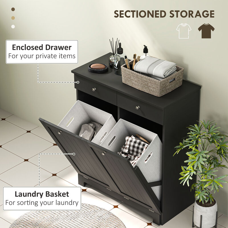 Hivvago Double Laundry Hamper Cabinet with 2 Drawers image number 3