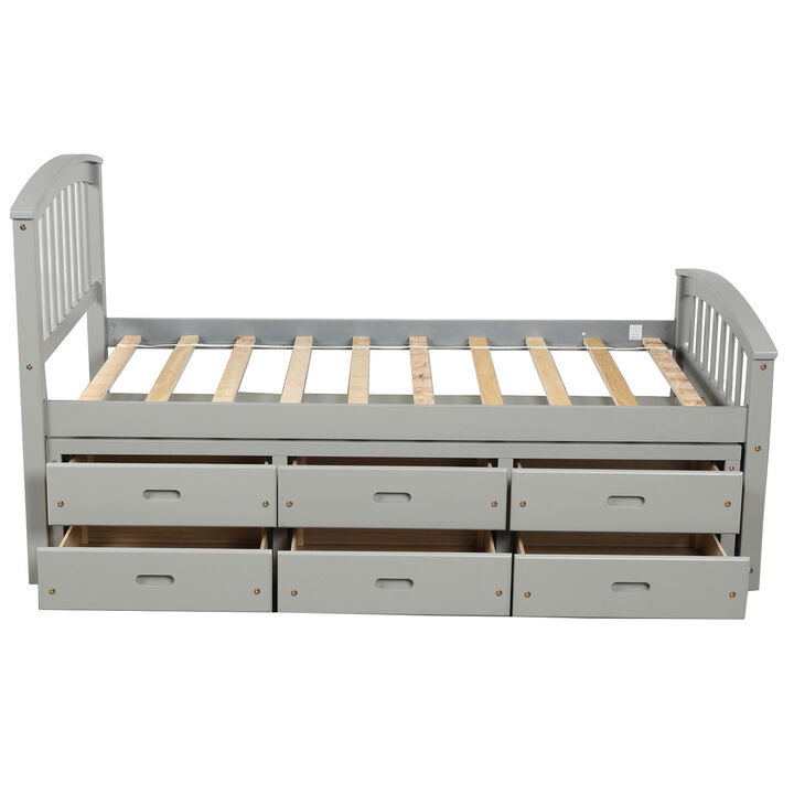 Merax Solid Wood Platform Storage Bed with 6 Drawers