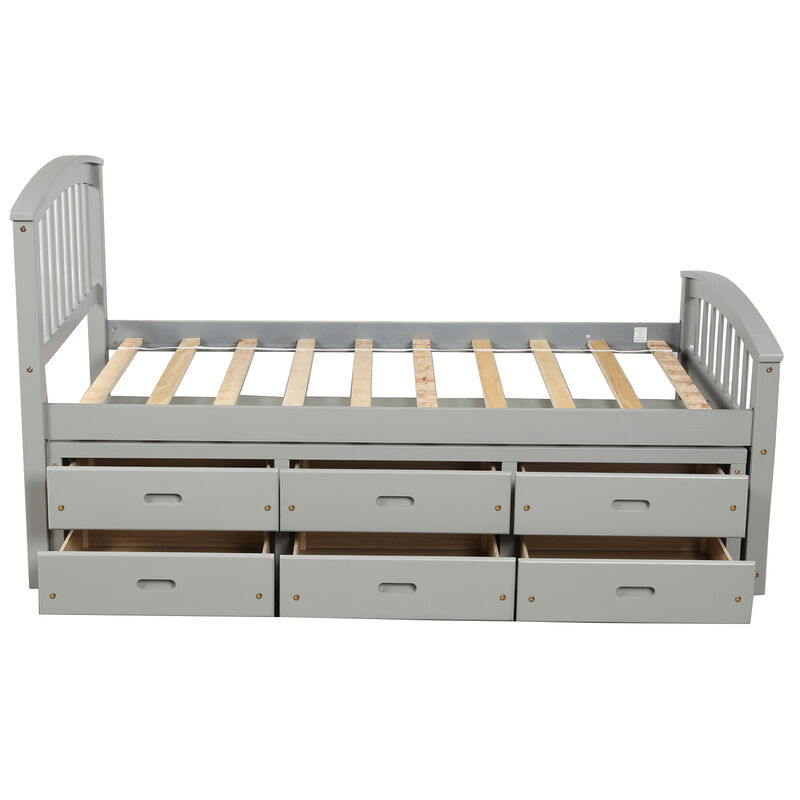 Merax Solid Wood Platform Storage Bed with 6 Drawers