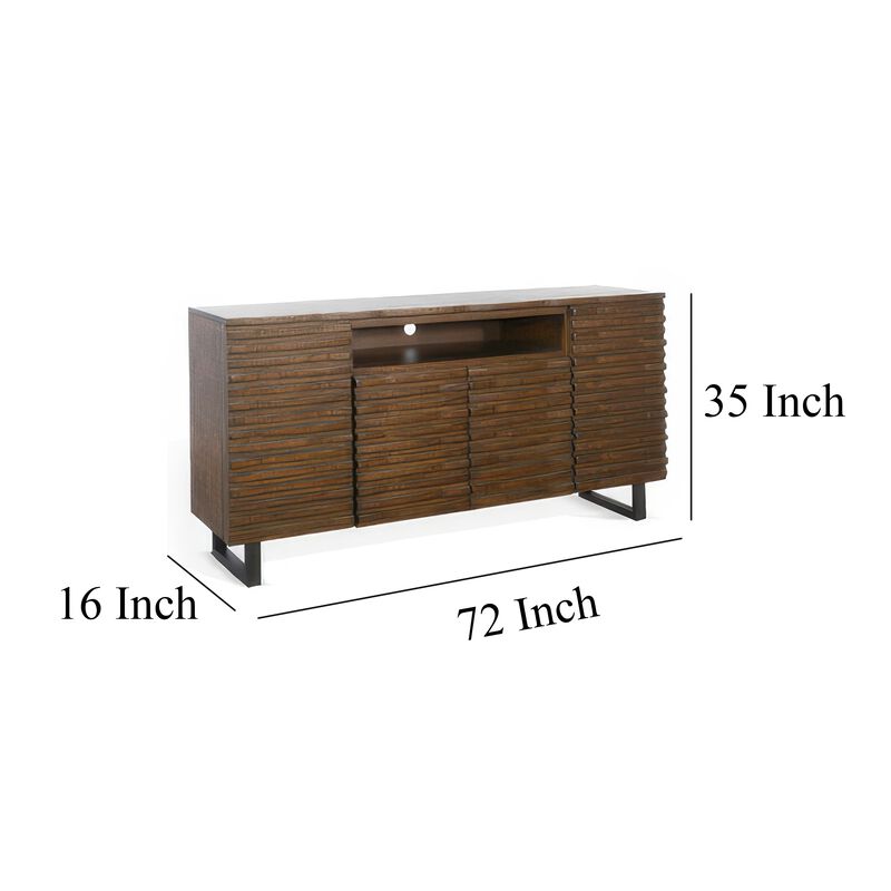 Desy TV Media Entertainment Console, Fluted Doors, Dark Brown 72 Inch - Benzara