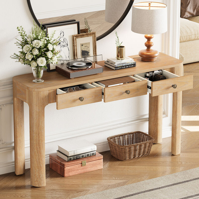Whisen 52" Rustic Console Table with 3 Drawers, Solid Wood MDF, Sturdy Sofa Table for Entryway Living Room Hallway image number 3