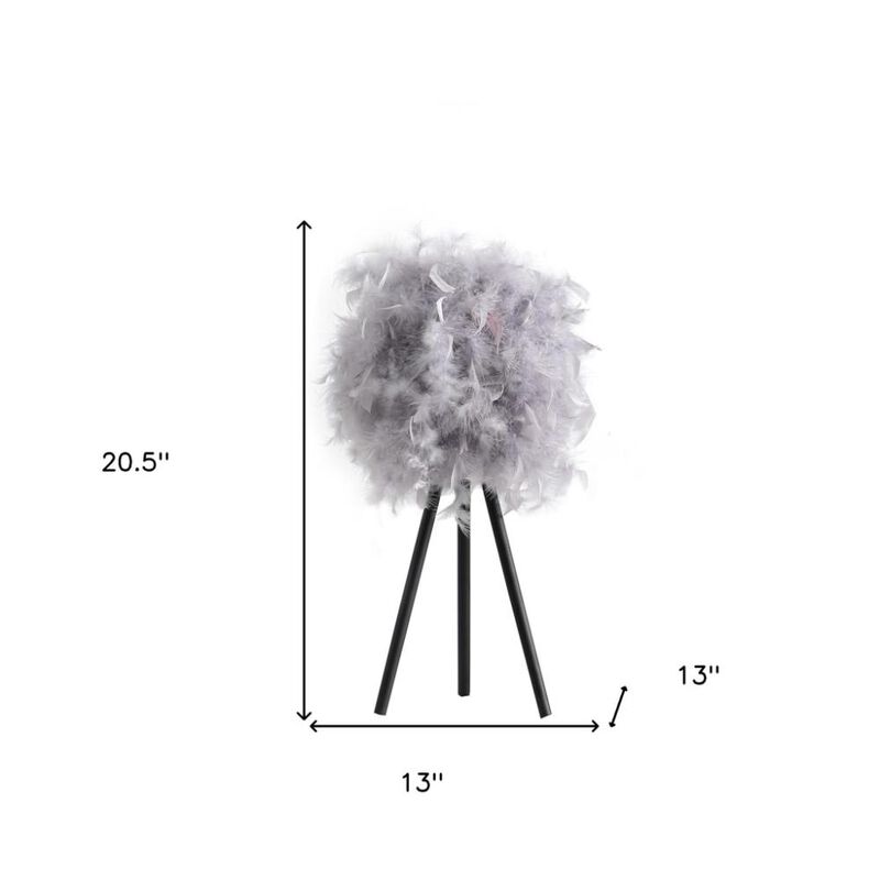 Hivvago 21" Soft Gray Feather Shade Modern Tripod Metal Table Lamp