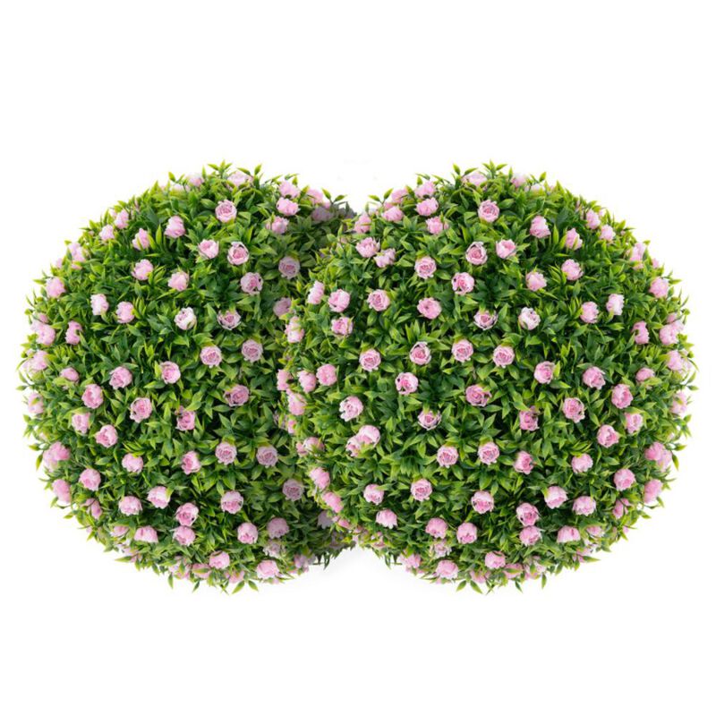 Hivvago 2 PCS Artificial Plant Topiary Balls 17.5 Inch Faux Decorative Balls with Pink Flowers