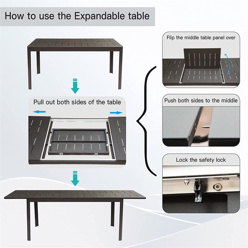 CLIHOME Outdoor Patio Expandable 65"-95" Dining Table,Metal Aluminum 6-8 Person Rectangular Table image number 3