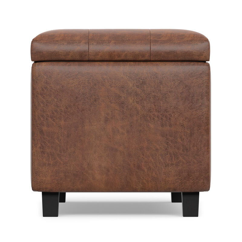 Cosmopolitan 34 inch Wide Transitional Rectangle Storage Ottoman in Distressed Saddle Brown Vegan Faux Leather, Assembled image number 4