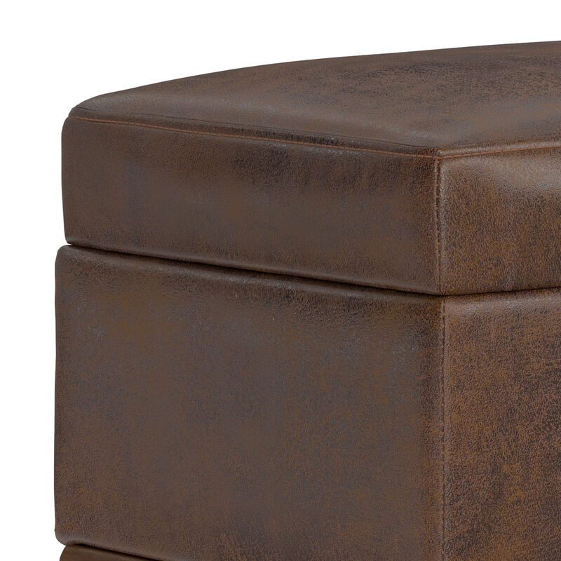 Shiloh 26 inch Wide Transitional Contemporary Small Storage Ottoman in Distressed Chestnut Brown Vegan Faux Leather, Assembled image number 6