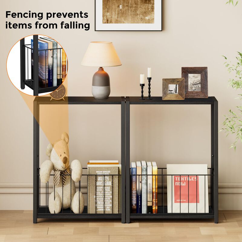 Homleke Narrow Side Table with Magazine Holder, Skinny End Table Perfect for Small Spaces, Space-Saving Design for Living Room,