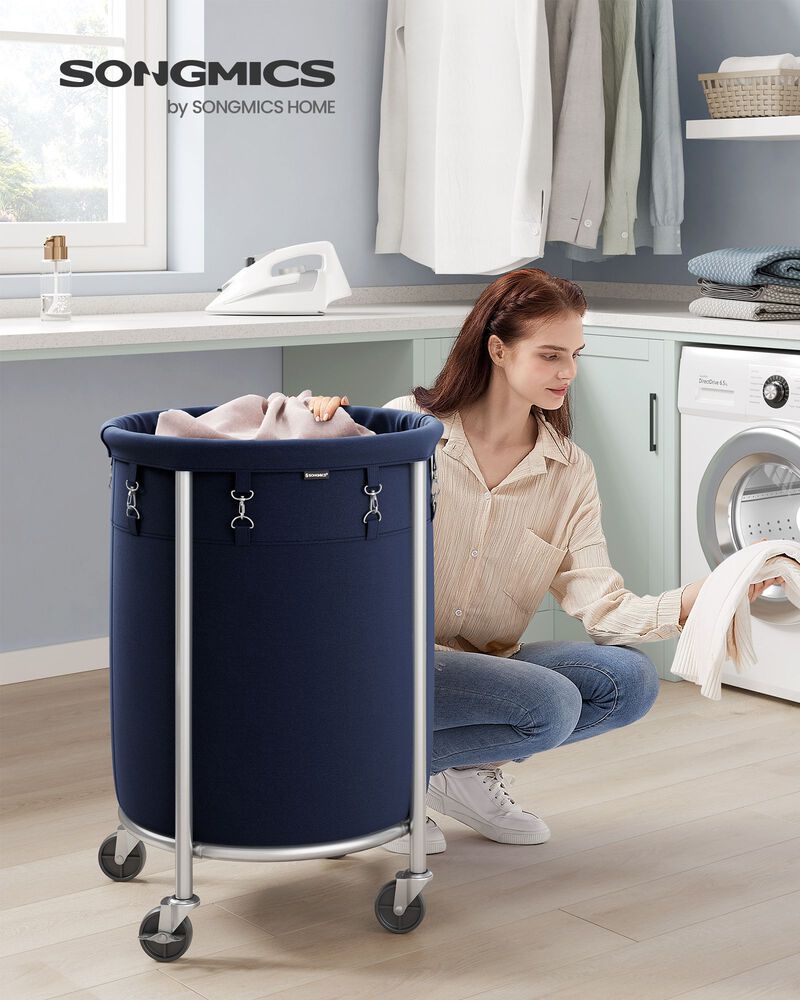 Laundry Basket with Wheels and Removable Bag, Steel Frame, 4 Casters and 2 Brakes