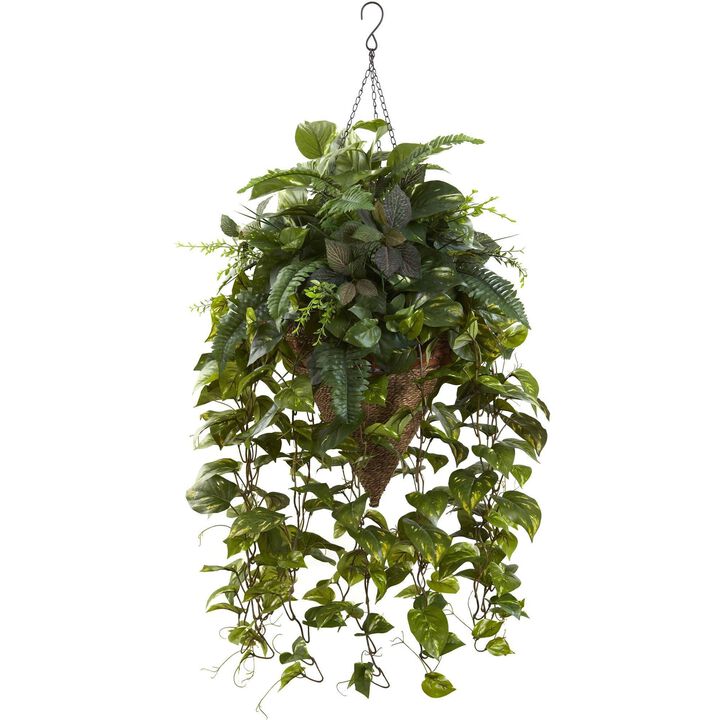 Nearly Natural 36-in Vining Mixed Greens w/Cone Hanging Basket