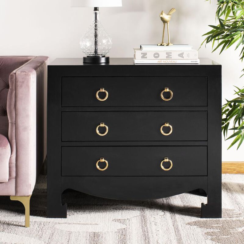 Safavieh Dion 3 Drawer Chest, Black/Gold
