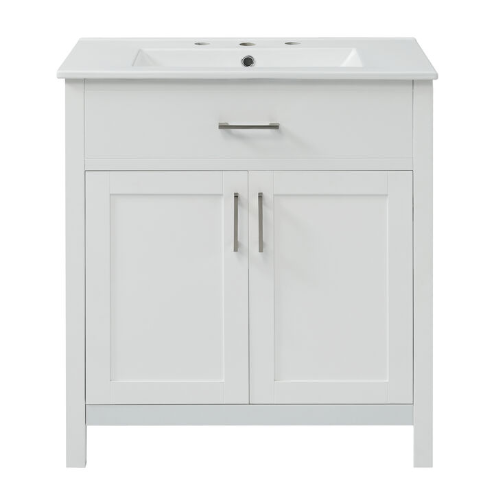 Modern 30-Inch Bathroom Vanity with  Ample Storage and Ceramic Sink - The Perfect Choice for Small Bathrooms
