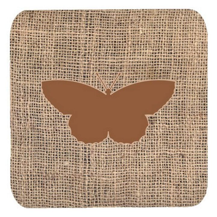 Caroline's Treasures BB1041-BL-BN-FC Butterfly Burlap and Brown Foam Coasters (Set of 4), 3.5 H x 3.5 W, Multicolor
