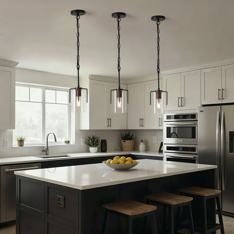 ELEMENT ACE Industrial Pendant Light with Clear Glass Shade Glare-Free Ceiling Light Fixture for Kitchen Island Dining Room Entryway Home Decor image number 6