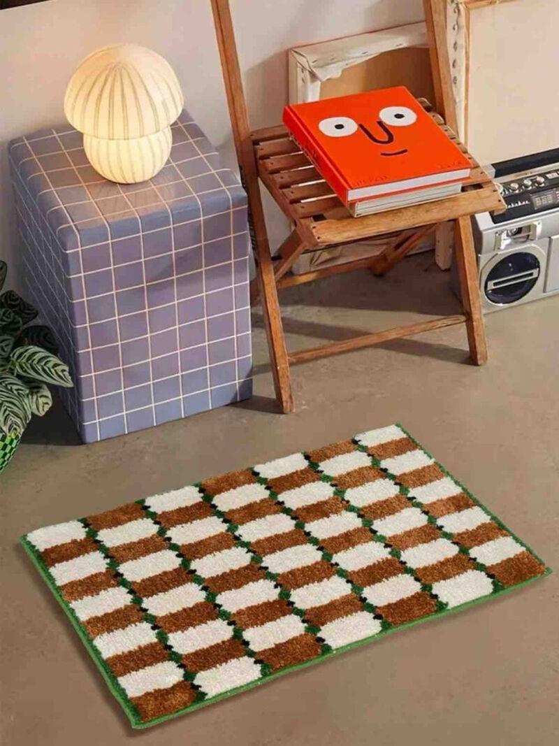Retro Eclectic Checker Bath Rug, Machine-washable, Ultra Soft & Absorbent