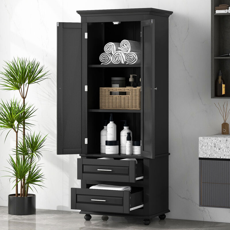 Whisen Verticle Tall Storage Cabinet with Two Drawers