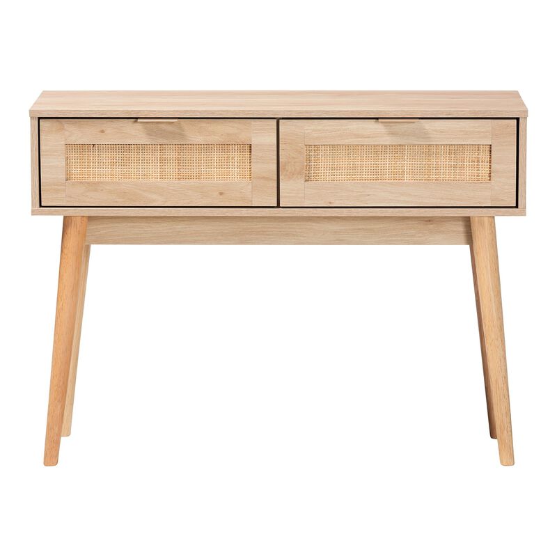 Baxton Studio Baird Mid Century Light Oak Brown Finished Wood 2 Drawer Console Table image number 3