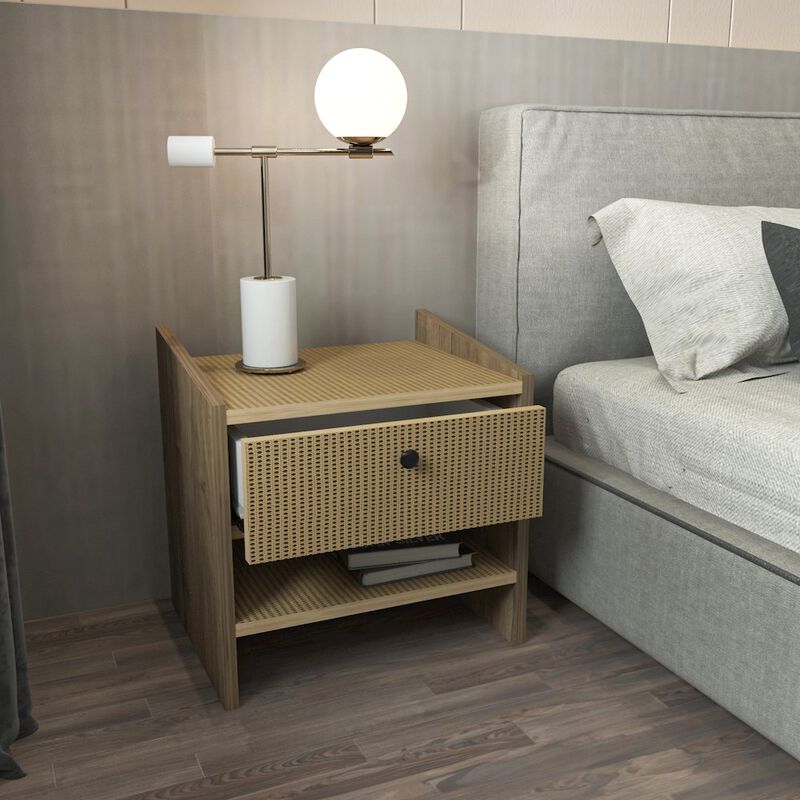 Decorotika Berlin Nightstand Oud Oak Rattan Pattern