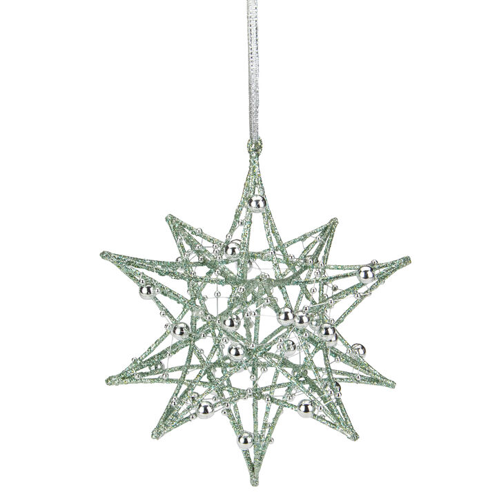 5" Glitter Green Iron Wire Starburst with Beads Christmas Ornament