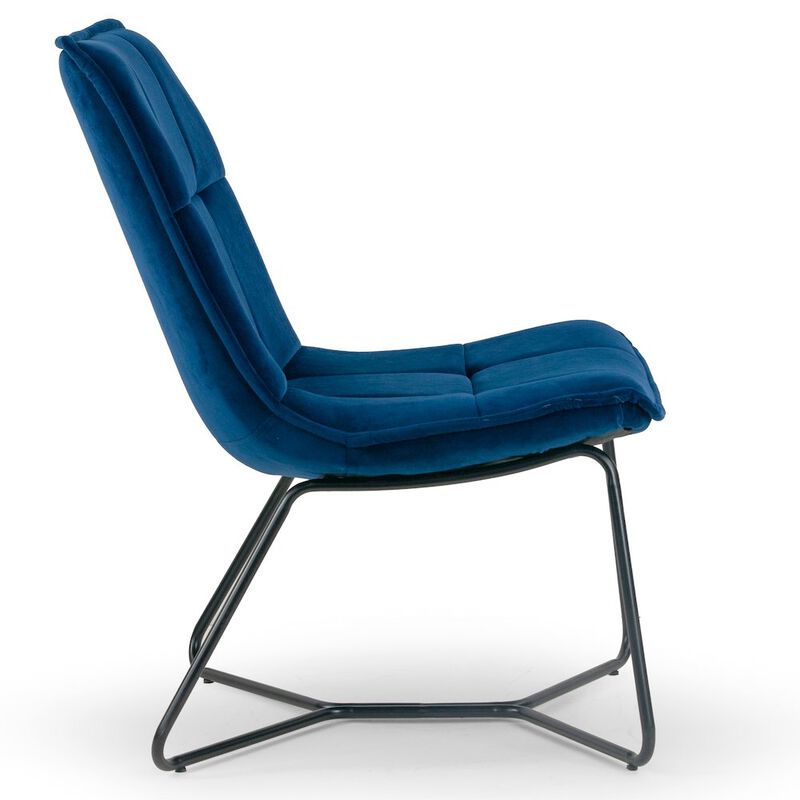 Glamour Home Aurele Blue Velvet Fabric Armless Accent Chair with Black Metal Legs