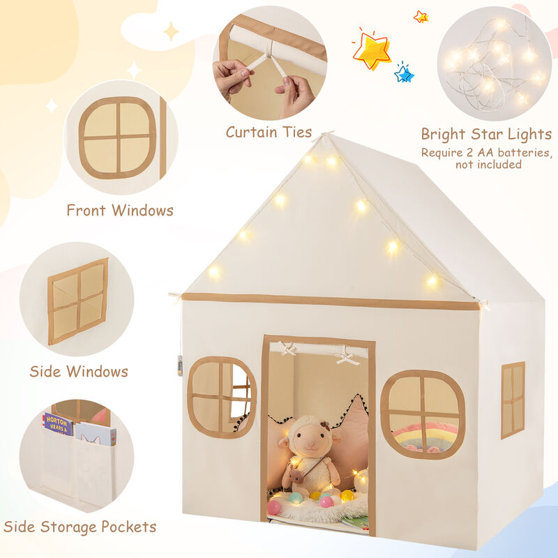 Large Kids Playhouse Tent with Windows, Door Curtain and Star Lights image number 7