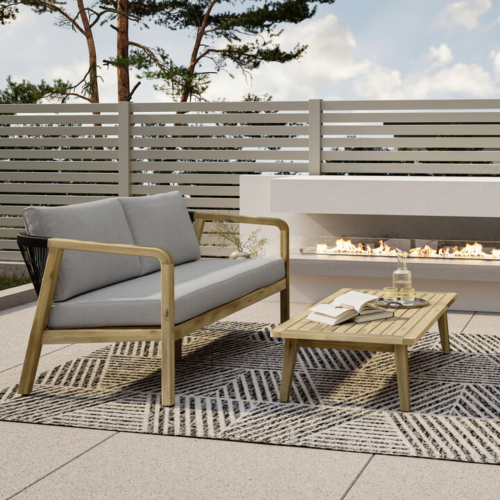 Palmetto SOLID ACACIA WOOD 43 inch Wide Rectangle Contemporary Outdoor Coffee Table in Light Teak