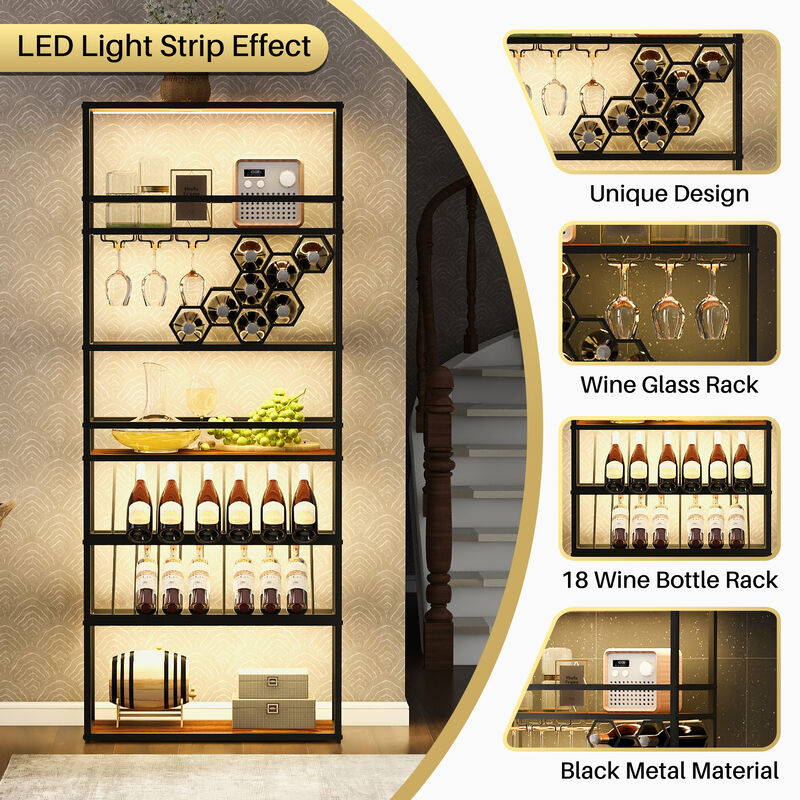 Merax LED Tall Bar Cabinet Wine Rack