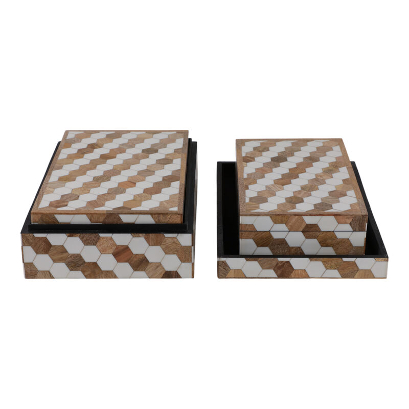 S/3 10/11/12" Hexagon Inlay Boxes, White image number 3