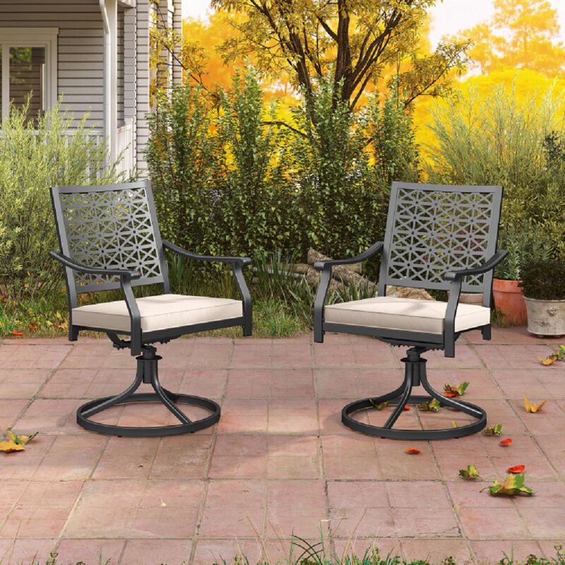 2-Piece Outdoor Swivel Dining Chairs with Soft Cushions