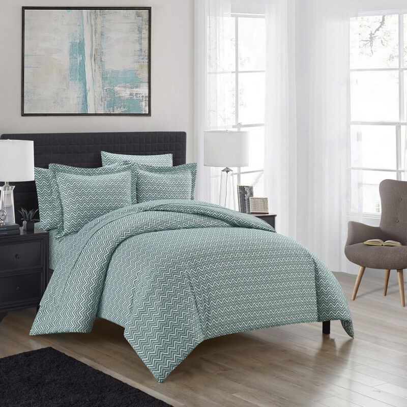 Chic Home Blaine Duvet Cover Set Contemporary Two Tone Striped Chevron Pattern Bedding - Pillow Shams Included - 3 Piece - King 104x90", Green