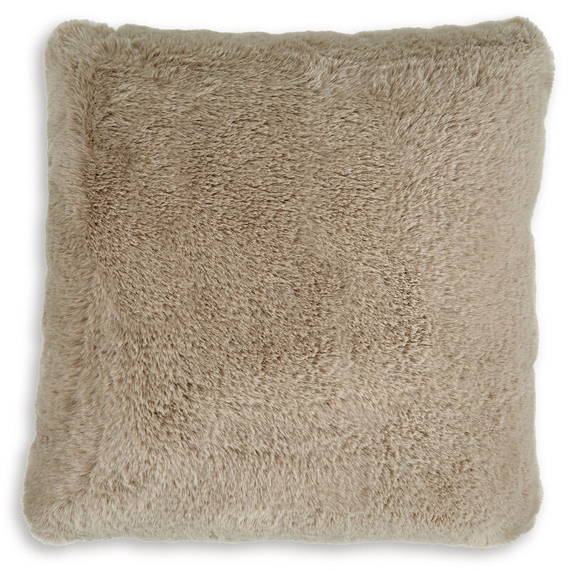 Dift Square Accent Throw Pillow, 20 Inch, Taupe Beige Faux Rabbit Fur - Benzara