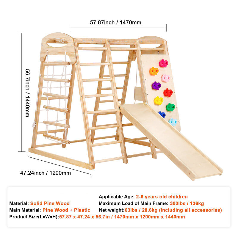 7-in-1 Indoor Jungle Gym for Toddlers with Slide Swing Monkey Bar and Climbing Wall